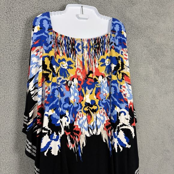 Style&co. Poncho Style Kaftan Blouse Womens Plus 1X Multicolor Geo Print Batwing - Picture 4 of 11